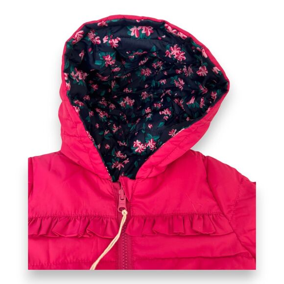 Du Pareil Au Meme Reversible Puffer Jacket 6 Months Bright Pink Navy Floral NWT - Picture 5 of 5